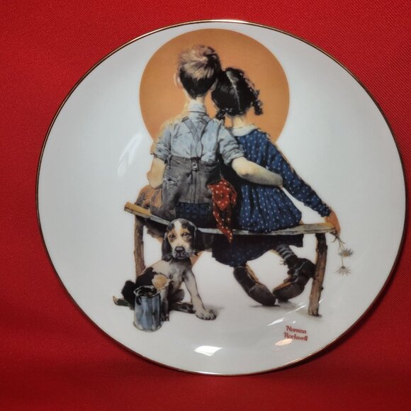 Decorative Plate Puppy Love Norman Rockwell Young Love Danbury Mint 1989 - Picture 1 of 11